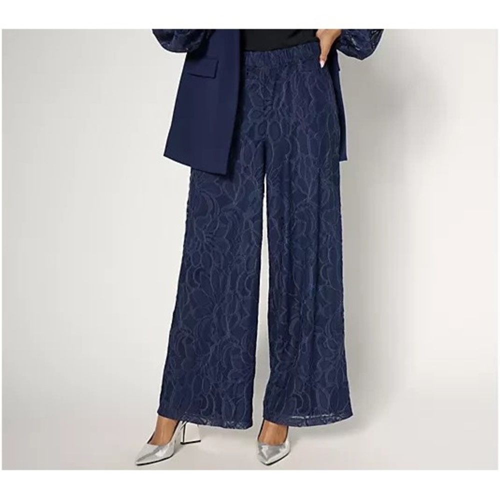 Dennis Basso Regular Fully Lined Lace Pants Navy, Small   #32'